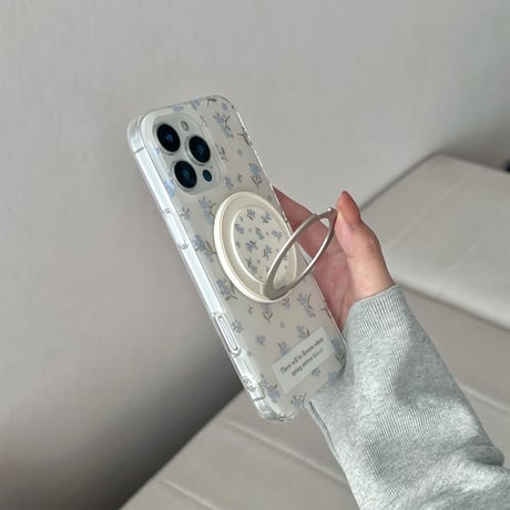 MagSafeリングスタンド iPhone16/16Proケース 花柄 ワイヤレス充電iPhone15Pro/14/13カバー コスパ抜群 女子力高い [M4853]