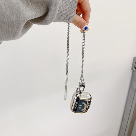 【Airpods 4】笑顔 airpodspro2/3ケース 銀色艶あり airpodsプロカバー  チェーン付  かわいい 頑張  ファッション M878