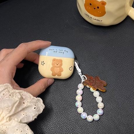 クマちゃん Airpods第4世代ケース キラキラストラップ付 Airpods3/Pro2ケース airpodsproカバー 大人可愛い 丈夫[M5157]
