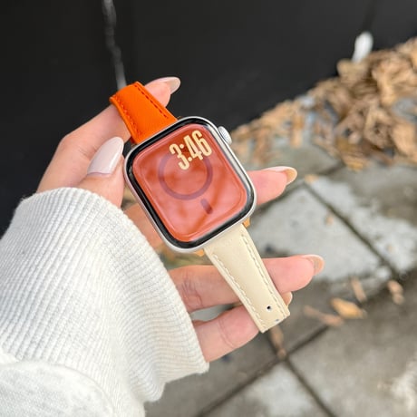 高級感オレンジ AppleWatchバンド レザー製 アップルウォッチバンド Series11/10/9 8 7 6 5 4  3 2 SE3 SE2 Ultra3 セレブ愛用[M5753]
