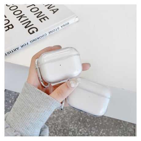 シンプル airpodsケース 第3世代  透明艶あり エアポッズプロカバー  第二世代   カラビナ付 シールを貼れる  M1449