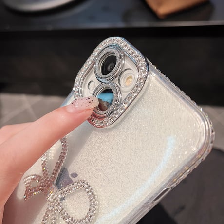 ジュエリーリボン iphone15pro/15ケース  女子力高い アイフォン14/13pro/12/11カバー 可愛い きれい ラメ入り[M4399]