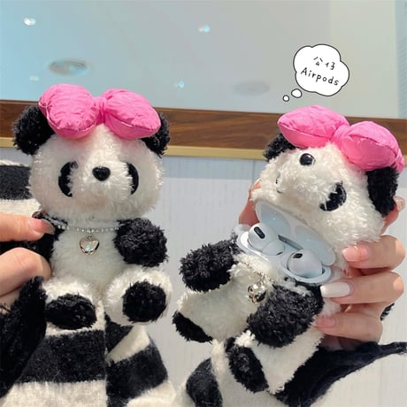 Pandaぬいぐるみ Airpods3/Pro2ケース フワフワ エアーポッズケース 可愛い顔 丈夫 ギフトにおすすめ[M3858]