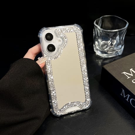 ダイヤデコ ミラー iPhone16/16Proケース 四隅耐衝撃 iPhone15Pro/14/13カバー キラキラ ガールズに大人気[M4805]