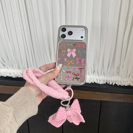 ボタンミラー iPhone17Pro/17ケース ふもふもストラップ iPhone17ProMax/16Proケース  秋冬ファッション 可愛すぎ[M5759]