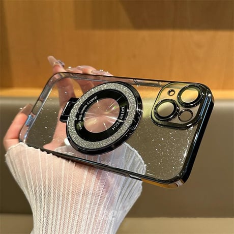 キラキラスマホリング兼スタンド iPhone17Pro/17ProMaxケース  MagSafe対応 綺麗iPhone16pro/15/14/13Proクリアカバー ラメ入り [M3744]