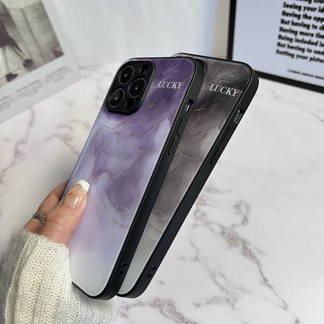 暈し染め ガラスiPhone14/15ケース  水墨画 金箔入り アイフォン13/12mini/11カバー キラキラ 全面保護 オシャレ シック[M2722]