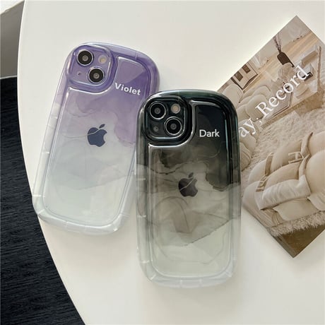 バイオレット/ブラック iPhone14/13/12ケース  高品質耐衝撃 アイフォン11/xsカバー ぼかし グラデーション 大理石風[M2982]
