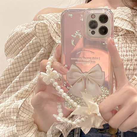 リボンスマホストラップ オシャレ 真珠デコ かわいい 使いやすい ギフトにおすすめ[M2838]