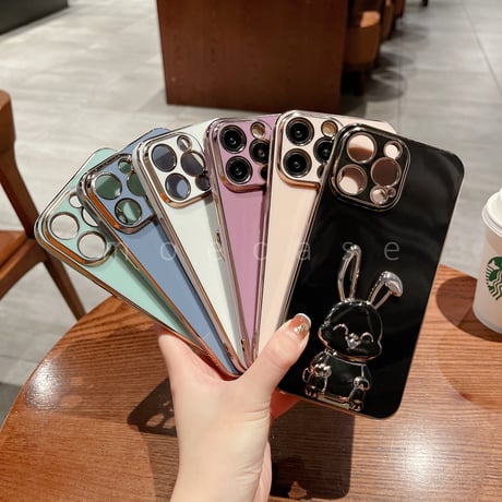 ウサギリングスタンド iphone14/15proケース  メッキ アイフォン13mini/12proカバー お洒落 多機能 便利ファッション[M2682]