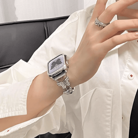 ジュエリー蝶 AppleWatchバンドSeries 10/9/8 高級感 AppleWatchベルト 10 Ultra3/2/1 SE3/2/1高品質 エレガントキラキラ[M5647]