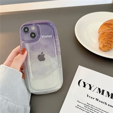 バイオレット/ブラック iPhone14/13/12ケース  高品質耐衝撃 アイフォン11/xsカバー ぼかし グラデーション 大理石風[M2982]