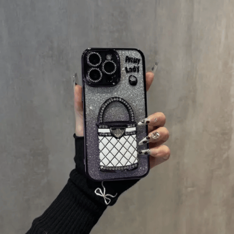 メイク鏡 iPhone16/16Proケース  バック型スタンド iPhone15Pro/14/13Proカバー 綺麗キラキラ 多機能 レンズカバー[M4673]