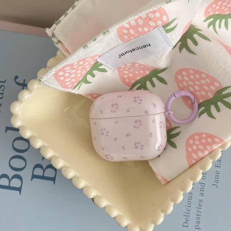 パープル Airpods4ケース 花柄  Airpods3/Pro2ケース airpodspro2カバー  キーチェーン付 ギフトにおすすめ[M5268]