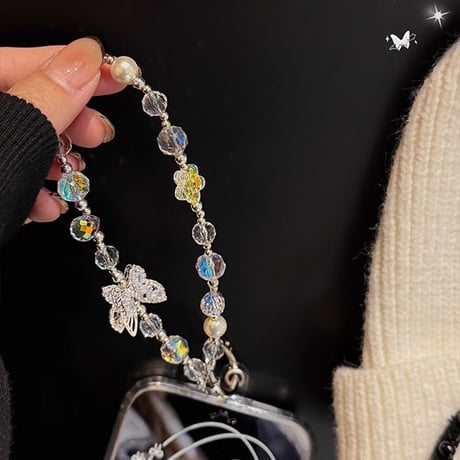 高級感 蝶 スマホストラップ 上品 キラキラ Airpodsアクセサリー キーホルダー 女子力アップ 高級感おしゃれ iphone、AQUOS、Galaxyなど全種類対応 [M5070]