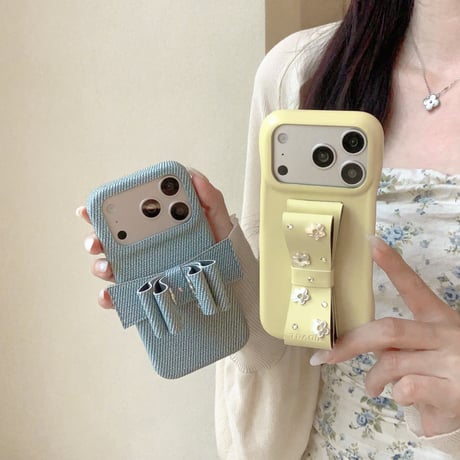 リボンスタンド iPhone17/17proケース 皮製/ジーンズ iPhone16/15Pro/14Promaxカバー 高品質 高級感 便利[M6063]