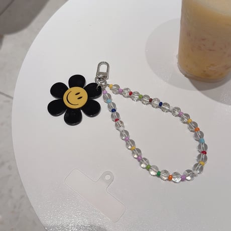 笑顔の花 スマホストラップ キラキラ感 お洒落 バックチャーム キーホルダー iPhone、Xperia、AQUOS、Xiaomi、Galaxy 対応 [M6295]