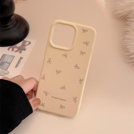 淡色系 iPhone16/16Proケース リボン柄 指紋防止 iPhone15/14Pro/13/12カバー 女子力高い シンプル風[M4793]