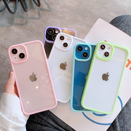 iPhone15/15proケース クリア 光沢 シンプルアイフォン14/13カバー カラーサイド[M3476]