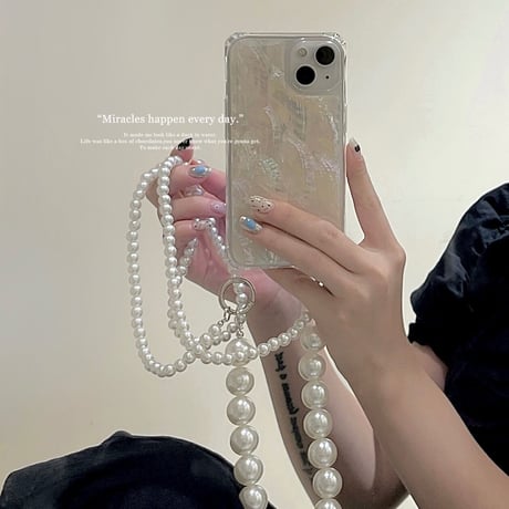 本物の貝殻 iphone16/15Pro/14/13proケース オシャレ iphone12/11proカバー  短い/長い真珠ストラップ付 可愛い キラキラ[M2020]
