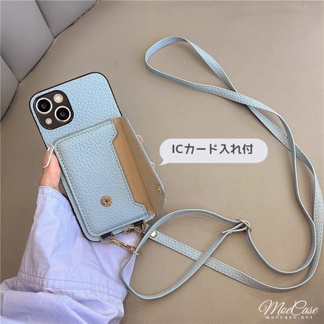 ICカード入れ iphone16Pro/14/15ケース レザー アイフォン13/12/11カバー 長さ調整可ストラップ付 肩掛け 全面保護 頑丈[M2866]