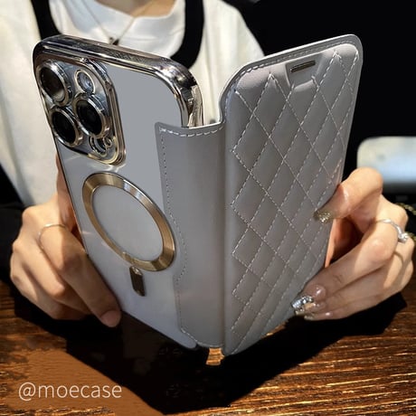 iPhone16/16Plus/Proケース 手帳型 カード収納 iPhone15Pro/14カバー magsafe対応 レンズ保護 キルティング[M4604]