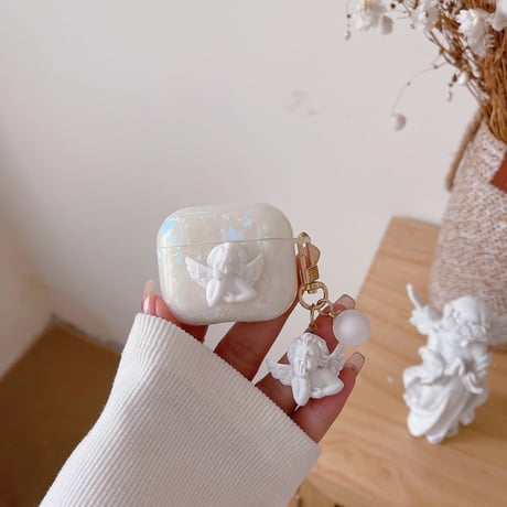 天使 貝殻紋 Airpods3ケース  おしゃれキラキラ AirpodsPro2カバー 可愛いangel 綺麗 頑丈 [M2538]