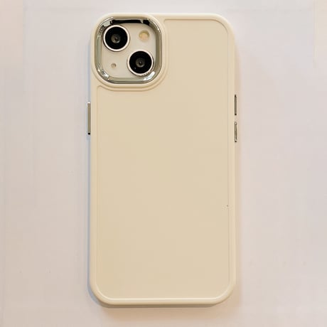 韓国風シンプル iPhone14/15ケース 銀色レンズ枠アイフォン13/12/11カバー 6色お揃い 使いやすい [M2797]