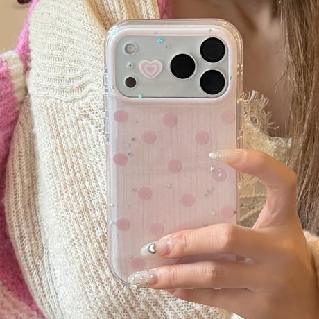 ストライプ柄 iPhone17Pro/17ケース キラキララメいり iPhone17ProMax/16/15Proカバー ハート柄カメラカバー 甘めコーデ  [M6131]