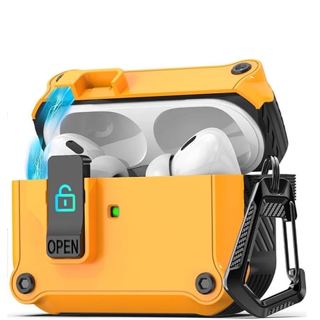 耐衝撃 Airpods 4ケース ロッククリップ付 AirpodsPro2/第3世代ケース カッコイイ カラビナ付 ワイヤレス充電 丈夫 耐久性 [M4792]