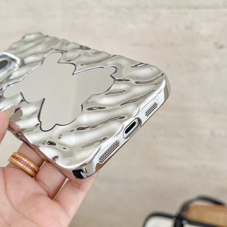 熊ミラー iPhone16pro/16カバー 艶感 iPhone15promax/14/13ケース ストーン シック おしゃれ [M5497]