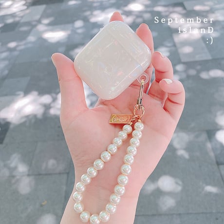 貝殻模様 airpods3ケース オシャレ 真珠ストラップ/小物付 airpodsproカバー  艶カラー 可愛い ガールズに人気M1305