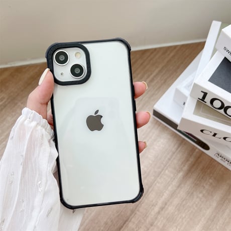 ストラップ付 クリアiPhone15Pro/15ケース 黄ばまない アイフォン14プロ/13/12カバー 耐衝撃加工 [M4427]