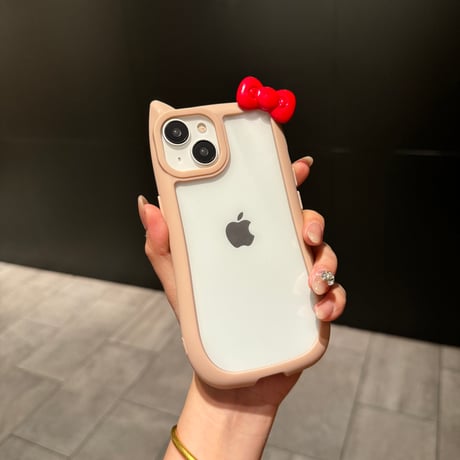 リボン付 猫の耳 iPhone15pro/15カバー 持ちやすい iPhone14pro/13/12proケース 可愛い 女子力高い [M4344]