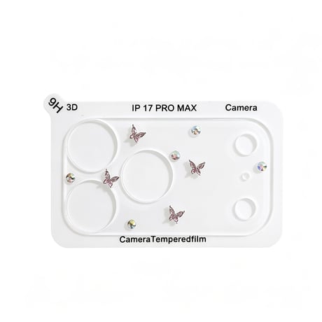 バタフライ／リボン＆ビジュー iPhone18Pro/18ProMax キラキラカメラ保護カバー iPhone17ProMax/17Pro フイルム  大人可愛い [M6768]