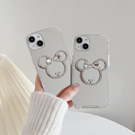 鏡グリップ iPhone15/15proケース かわいいミラー iPhoneSE2/14/13Proカバー 女子に大人気 ギフトにおすすめ 多機能 [M4016]