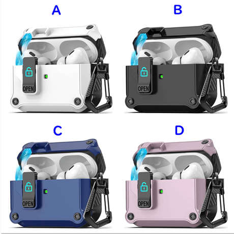耐衝撃 Airpods 4ケース ロッククリップ付 AirpodsPro2/第3世代ケース カッコイイ カラビナ付 ワイヤレス充電 丈夫 耐久性 [M4792]