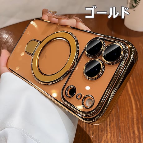 iPhone17Pro/16ProMaxケース MagSafeリングスタンド iPhone15Pro/14/13ケース レンズカバー 黄ばまない [M4641]