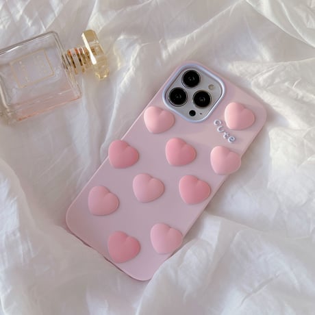 ピンク iphone14/13proケース 立体ハート iphone12/SE3/11カバー 可愛い プレゼントにおすすめ [M1932]
