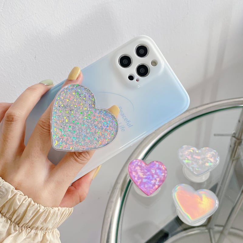 おしゃれハート型 スマホグリップ キラキラシェル ポップ おしゃれハート型 スマホグリップ キラキラシェル ポップ