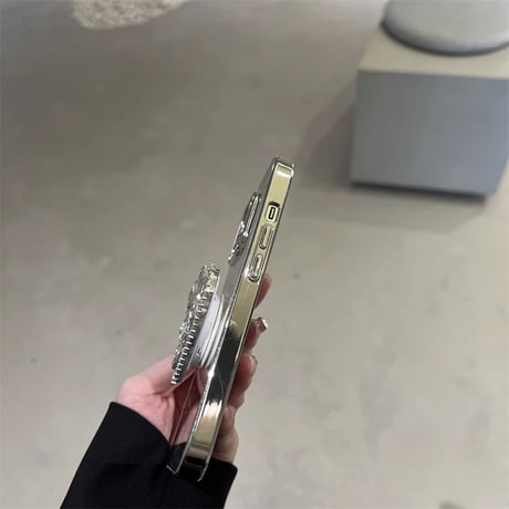 ハートダイヤグリップ iPhone15/15proケース  ミラー iPhone14/13pro/12ケース 女子力アップ オシャレ 便利[M3906]