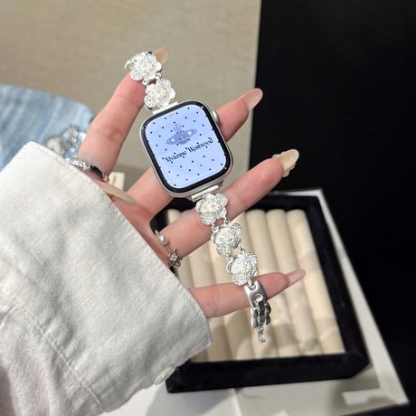 ダイヤ花  AppleWatchバンド キラキラ感たっぷり AppleWatchベルト Series 11/10/9/8 SE3/2  Ultra3/2/1 メタルリック 上品[M6467]