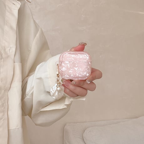 シェル柄 Airpods 4ケース 淡色系 貝殻キーチェーン Airpods3/Pro2ケース airpodsproカバー 大人可愛い トレンド人気[M5166]