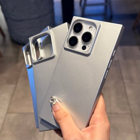 スクエア iPhone16promax/16ケース シルバー iPhone15plus/14pro/13カバー シンプル風 クール オシャレ[M5479]