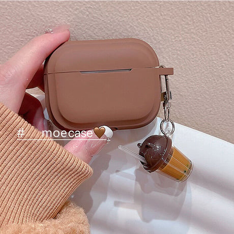 マット指紋防止 AirPodsPro2ケース タピオカミルクティーアクセサリー付 airpods3/2カバー 防塵カバー付き  お揃い ギフト[M2455]