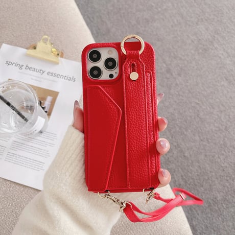 ショルダーストラップ iPhone14/15proカバー カード収納 ベルト付 アイフォン13pro/12/11proケース  多機能 高品質 使いやすい [M2646]