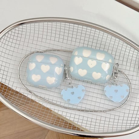 ハート柄 Airpods Pro3ケース 水色 Airpods 4/3カバーケース AirpodsPro2/1 かわいい ギフトにおすすめ [M6422]