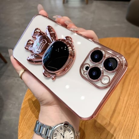 宇宙飛行士スタンド iphone14plus/14promaxケース  メッキ クリアアイフォン13/12/11proカバー カッコイイ 可愛い 実用[M2235]