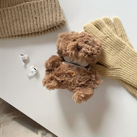 キュートクマちゃん  Airpods Proケース  柔らかい ふもふも airpods3カバー  フック付き 手触りよい  頑丈 ギフトにおすすめ M2443]
