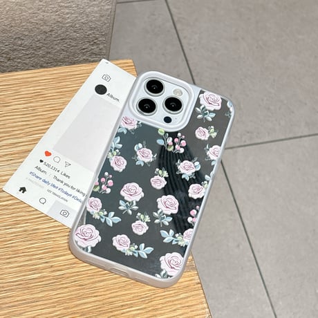 薔薇柄 ミラー iPhone16promax/16ケース 頑丈 iPhone15promax/14カバー 大人可愛い 女子力高い 夏秋に人気[M5471]